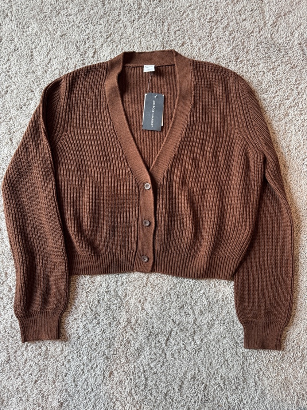 NWT Melrose and Market Brown Cropped Knit Cardigan Small